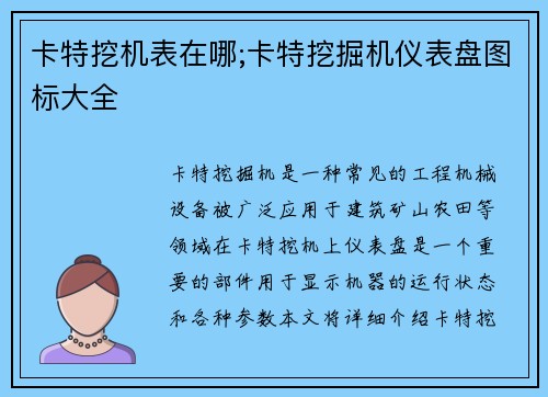 卡特挖机表在哪;卡特挖掘机仪表盘图标大全